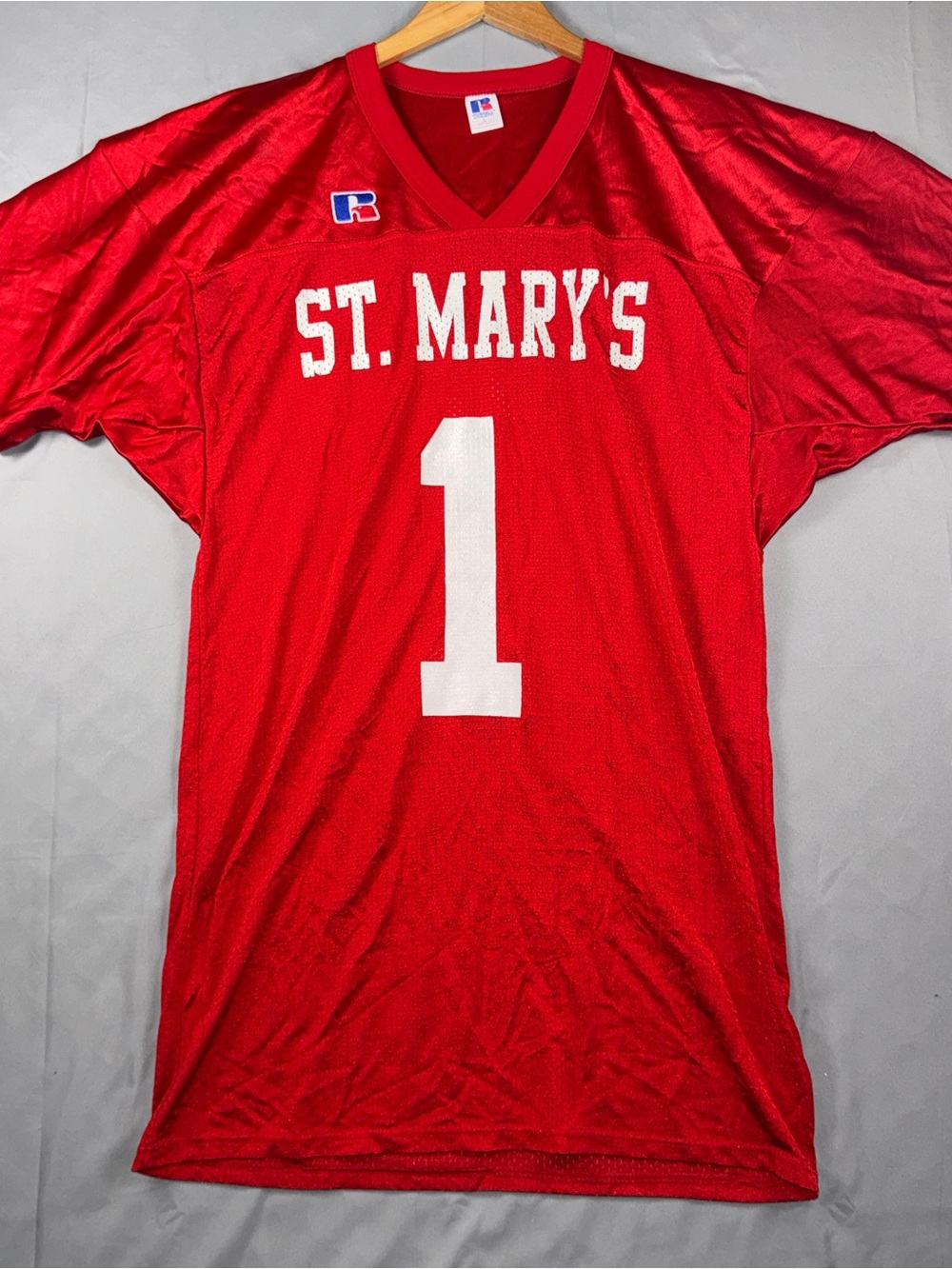 Vintage Russell Athletic Jersey Mens Large Red Mesh Football St. Mary's Made USA